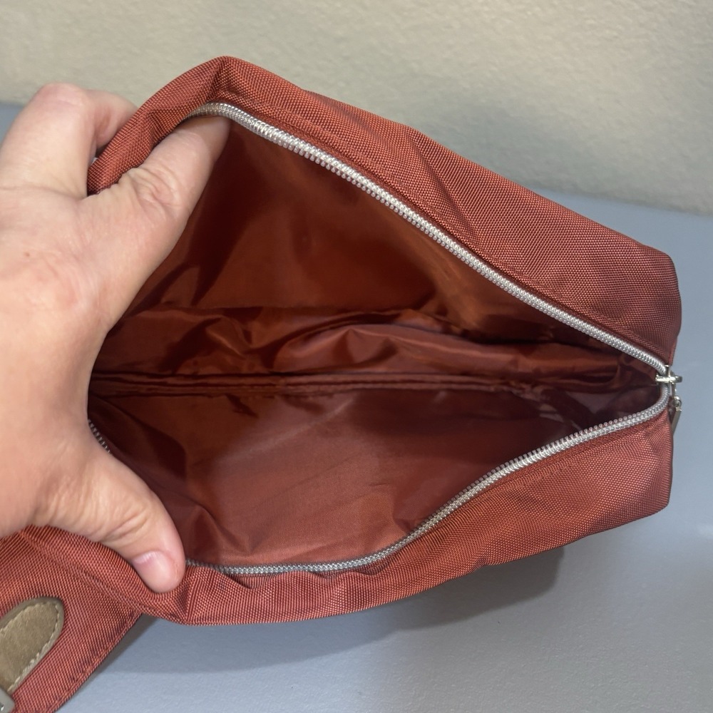 Orange Canvas And Suede Toiletries Make Up Bag Pockets Zip Storage Travel Men - Picture 7 of 10